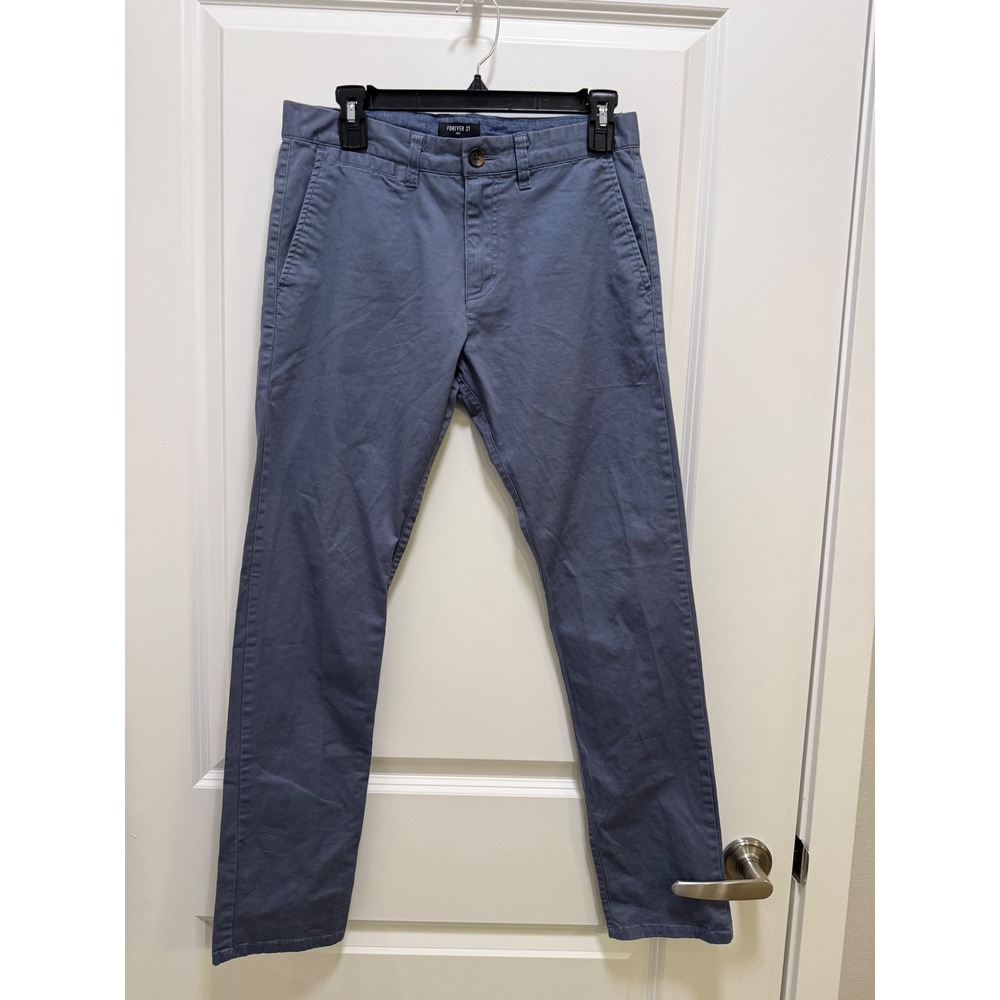 Forever 21 Men Slim Fit Chino Pants Blue Gray Slate Trousers Size 29x30